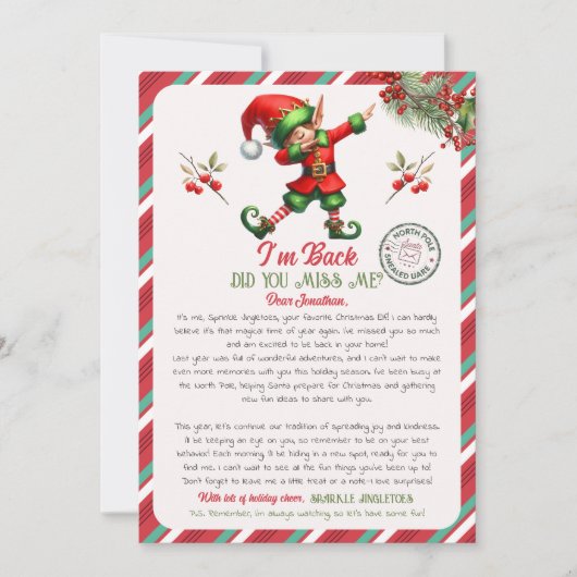 Invitation Lettre d'arrivée de l'elfe qui revient (Devant)