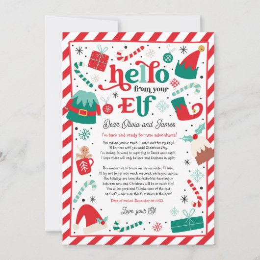 Invitation Lettre d'arrivée d'elf Bonjour de votre elf Elf No (Devant)