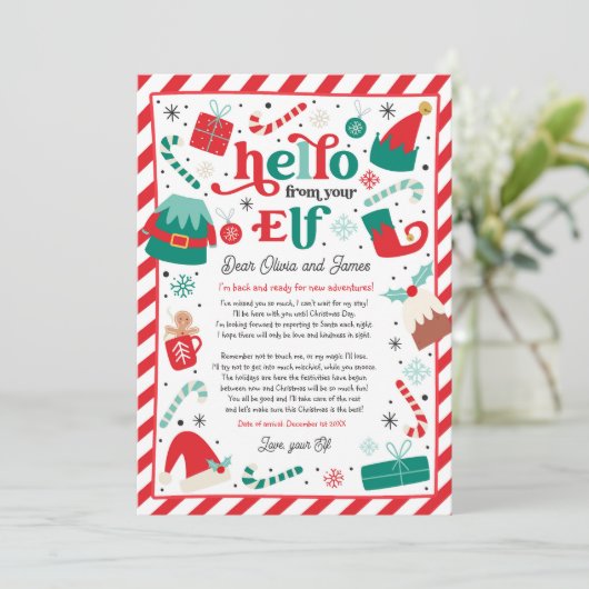 Invitation Lettre d'arrivée d'elf Bonjour de votre elf Elf No (Debout devant)