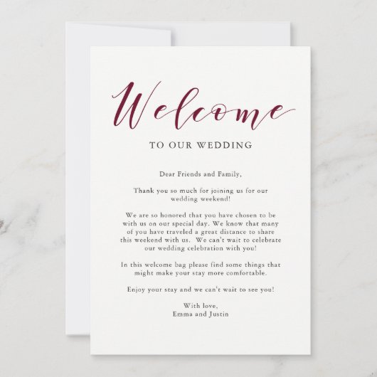 Invitation Lettre de bienvenue de mariage à la typographie él (Devant)