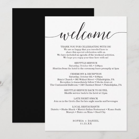 Invitation Lettre de bienvenue du Mariage d'élégance minimale (Devant / Derrière)