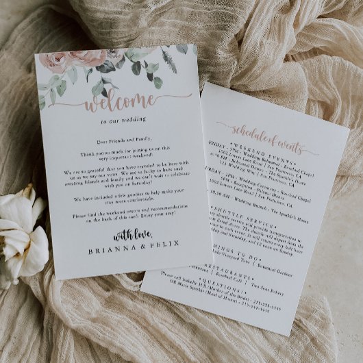 Invitation Lettre de bienvenue du Mariage Rose Dusty classiqu