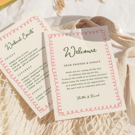 Invitation Lettre de bienvenue rose et vert Calendrier Itinér