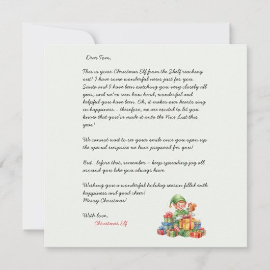 Invitation Lettre de Noël de l'Elf de Noël (Devant)
