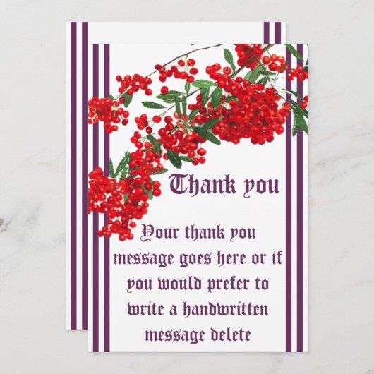 Invitation lettre de remerciement avec sorbier (Devant / Derrière)