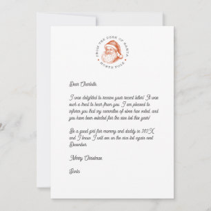 Invitation Lettre de réponse père Noël