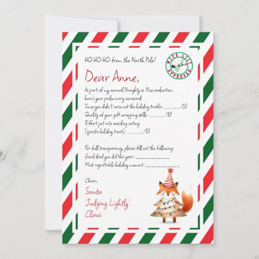 Invitation Lettre de Santa Bilan des Bons Points (Devant)
