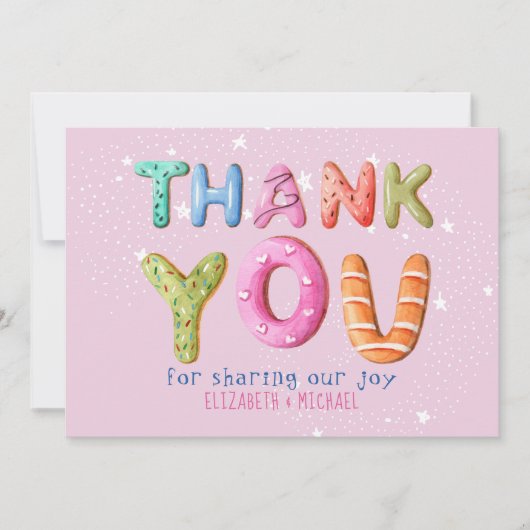 Invitation Lettre Donut Fun Blush Rose Sage Green MERCI (Devant)