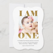 Invitation LETTRE D'OR Moderne Photo 1er Anniversaire (Devant)