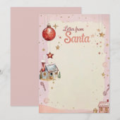 Invitation Lettre du Père Noël | Étoiles pastel rose et or (Devant / Derrière)