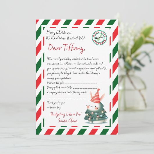 Invitation Lettre du Père Noël - Retard de livraison de cadea (Debout devant)