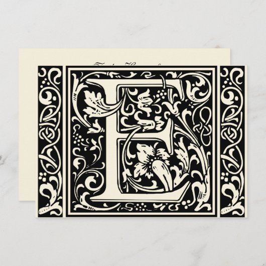 Invitation Lettre E Monogramme médiéval Art Nouveau (Devant / Derrière)