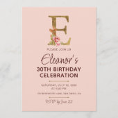 Invitation Lettre E Monogramme Or Roses Rose Pâle (Devant)