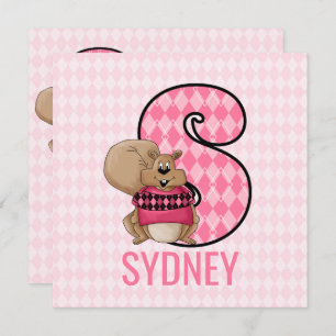 Invitation LETTRE ESQUÉREL ROSE S Anniversaire de enfant