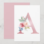 Invitation LETTRE Faux Pink Foil A Mélange Floral (Devant / Derrière)