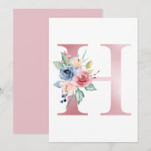 Invitation LETTRE Faux Pink Foil H Blush Monogramme Floral (Devant / Derrière)