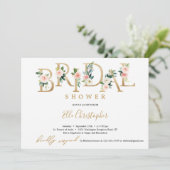 Invitation Lettre fleurie de feuille d'or bohème douche nupti (Debout devant)