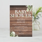 Invitation LETTRE Florale Baby shower rustique Bois vert (Debout devant)