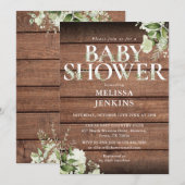 Invitation LETTRE Florale Baby shower rustique Bois vert (Devant / Derrière)