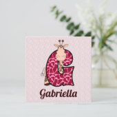 Invitation LETTRE GYraffE ROSE G ANNIVERSAIRE (Debout devant)