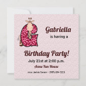 Invitation LETTRE GYraffE ROSE G ANNIVERSAIRE (Dos)