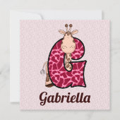 Invitation LETTRE GYraffE ROSE G ANNIVERSAIRE (Devant)