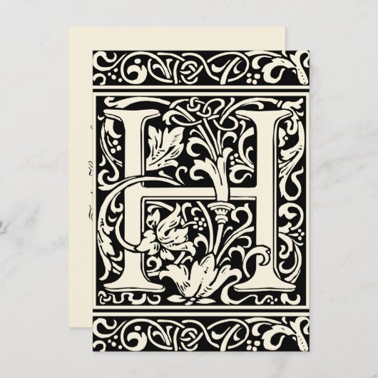 Invitation Lettre H Monogramme médiéval Art Nouveau (Devant / Derrière)
