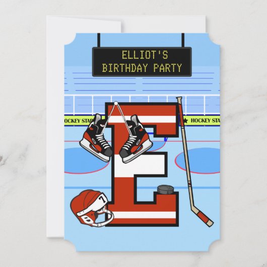 Invitation Lettre initiale personnalisée E Hockey sur glace (Devant)