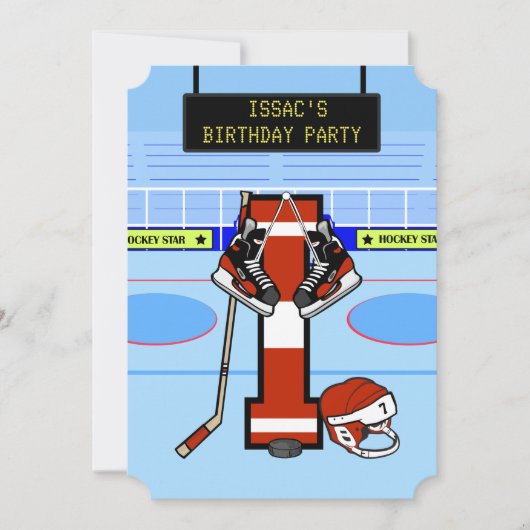 Invitation Lettre initiale personnalisée I Hockey sur glace (Devant)