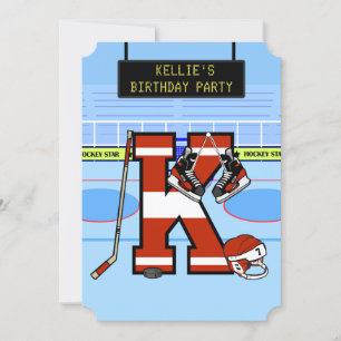 Invitation Lettre initiale personnalisée K Hockey sur glace