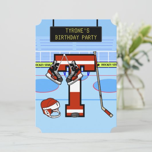 Invitation Lettre initiale personnalisée T Hockey sur glace (Debout devant)