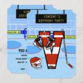 Invitation Lettre initiale personnalisée V Hockey sur glace (Devant / Derrière)