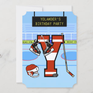 Invitation Lettre initiale personnalisée Y Hockey sur glace