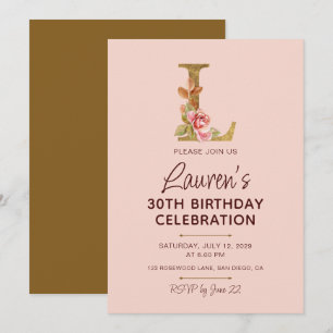 Invitation Lettre L Monogramme Or Roses Rose Blush