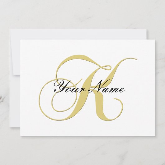 Invitation Lettre Monogramme K Dorée Personnalisable Simple (Devant)
