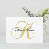 Invitation Lettre Monogramme K Dorée Personnalisable Simple (Debout devant)