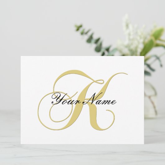 Invitation Lettre Monogramme K Dorée Personnalisable Simple (Debout devant)