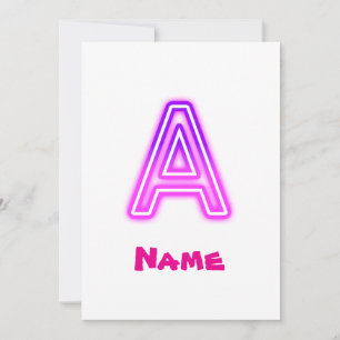 Invitation Lettre néon A Monogramme Lumineux Rose Violet Init