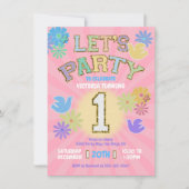 Invitation Lettre Patch Anniversaire Parti Rétro Preppy Hippi (Devant)