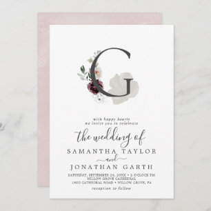 Invitation LETTRE Romance Florale G Mariage Monogramme