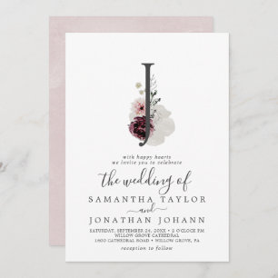 Invitation LETTRE Romance Florale J Mariage Monogramme