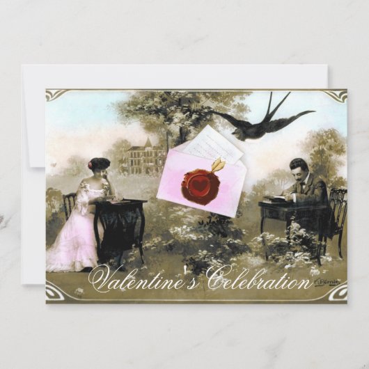 INVITATION LETTRE ROMANTIQUE DE LA SAINT-VALENTIN, MONOGRAMME (Devant)