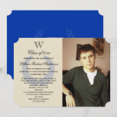 Invitation Lettre simple Monogramme Blue Photo Graduation (Devant / Derrière)