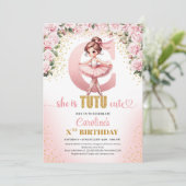 Invitation Lettre tendance C monogramme ballerine fille anniv (Debout devant)