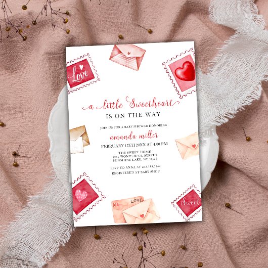 Invitation Lettre Timbre Chérie Saint-Valentin Baby shower