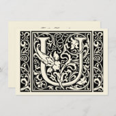 Invitation Lettre U Monogramme médiéval Art Nouveau (Devant / Derrière)