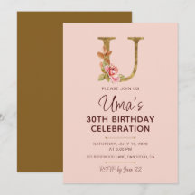 Lettre U Monogramme Or Roses Rose Pâle