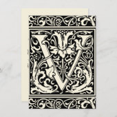 Invitation Lettre V Monogramme Médiéval Art Nouveau (Devant / Derrière)