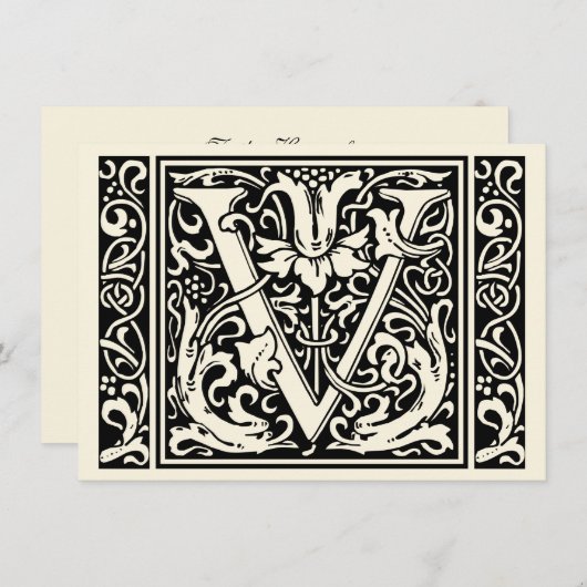 Invitation Lettre V Monogramme médiéval Art Nouveau (Devant / Derrière)