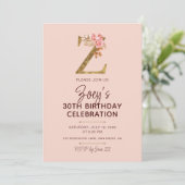 Invitation Lettre Z Monogramme Doré Roses Rose Pâle (Debout devant)